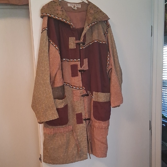 Golden River Tae Ya Jackets & Blazers - Boho Patchwork Hooded 1970s 80s Jacket in Earth Tones